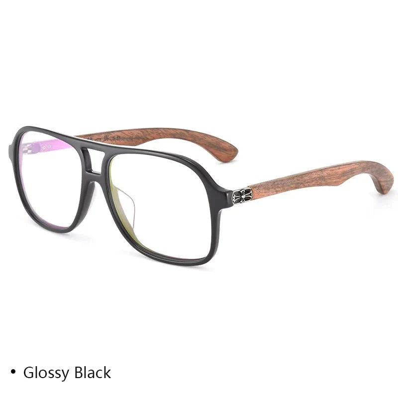 Unisex Square Full Rim Wood Double Bridge Prescription Glasses 458000 — view 4 | Rx Spectacle