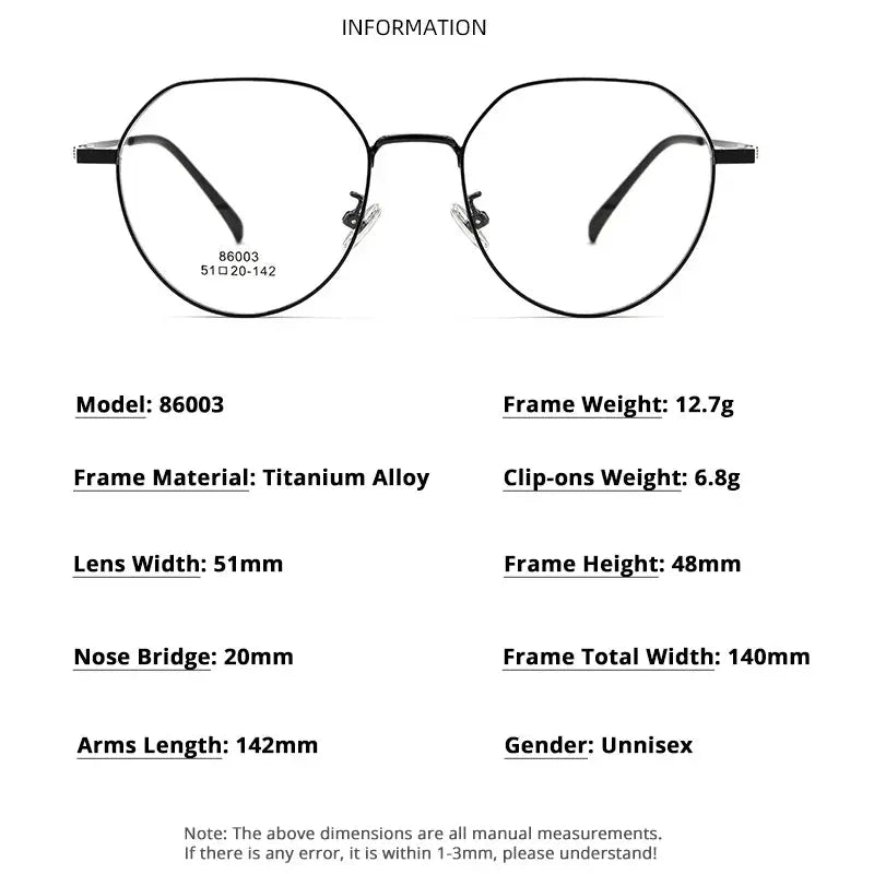 Women's Round Full Rim Alloy Flat Top Clip-On Prescription Glasses 8603 — view 3 | Rx Spectacle