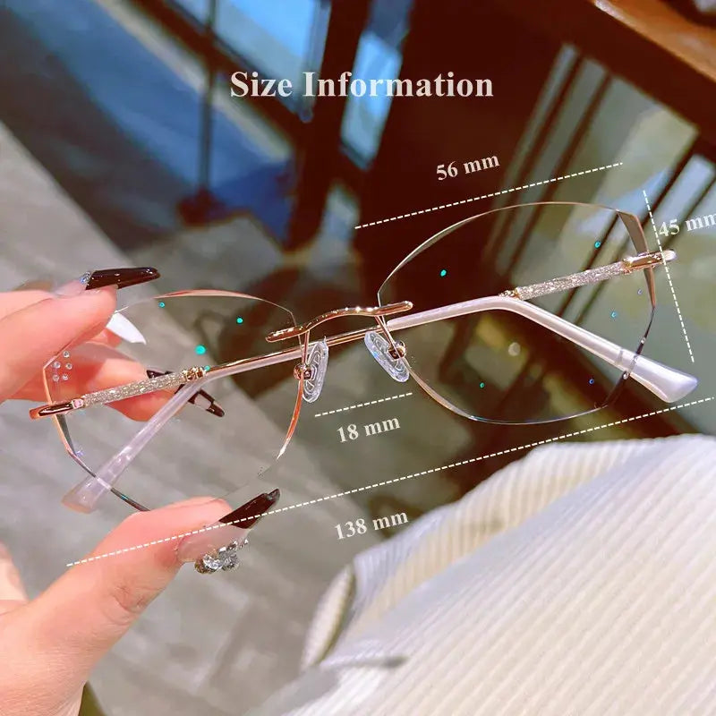 Women's Oval Rimless Titanium Prescription Glasses 88606 — view 6 | Rx Spectacle