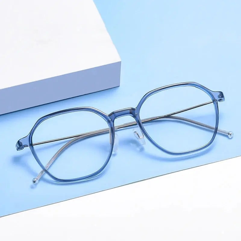 Women's Polygon Full Rim Titanium Flat Top Prescription Glasses 75823 — view 1 | Rx Spectacle