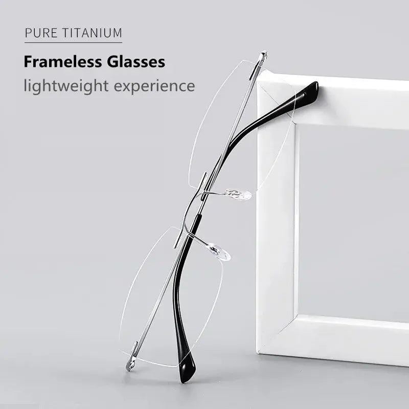 Unisex Square Rimless Titanium Reading Glasses 8161 — view 4 | Rx Spectacle