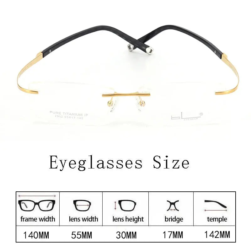 Unisex Rectangular Rimless Titanium Screwless Prescription Glasses 2952 — view 3 | Rx Spectacle
