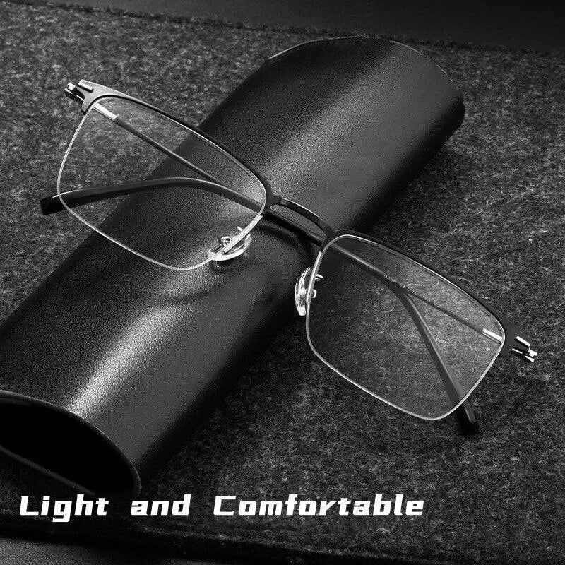 Men's Square Semi-Rimless Alloy Prescription Glasses 0608 — view 8 | Rx Spectacle