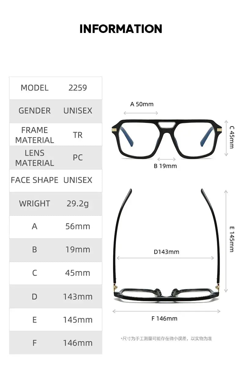 Unisex Square Full Rim TR90 Double Bridge Prescription Glasses 225900 — view 2 | Rx Spectacle