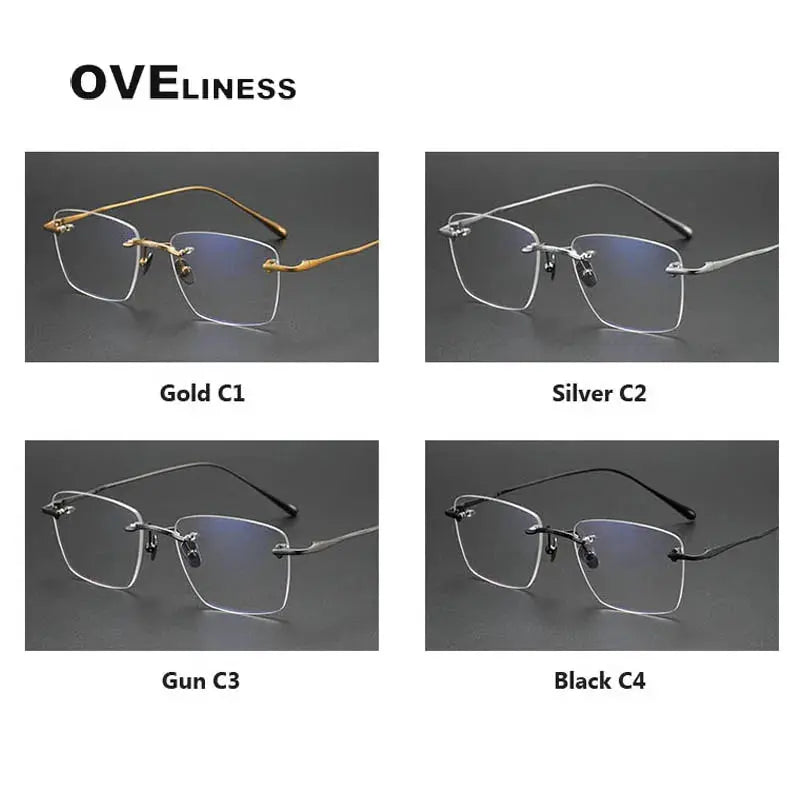Unisex Square Rimless Titanium Prescription Glasses 80954 — view 5 | Rx Spectacle