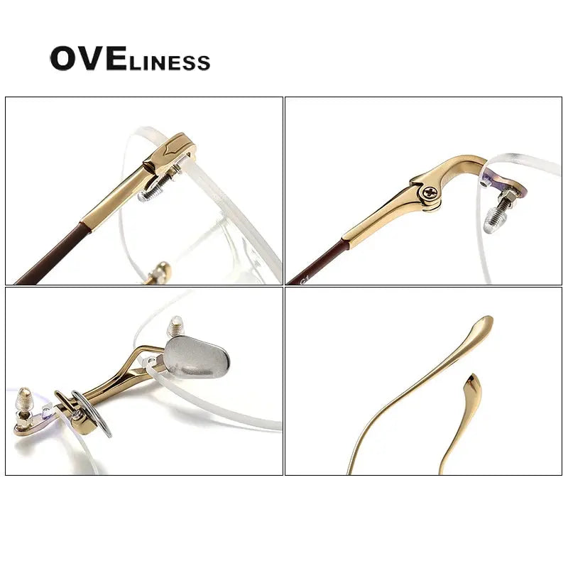 Unisex Square Rimless Titanium Prescription Glasses 80956 — view 5 | Rx Spectacle