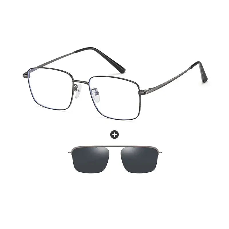 Unisex Square Full Rim Stainless Steel Clip-On Prescription Glasses 700569 — view 4 | Rx Spectacle