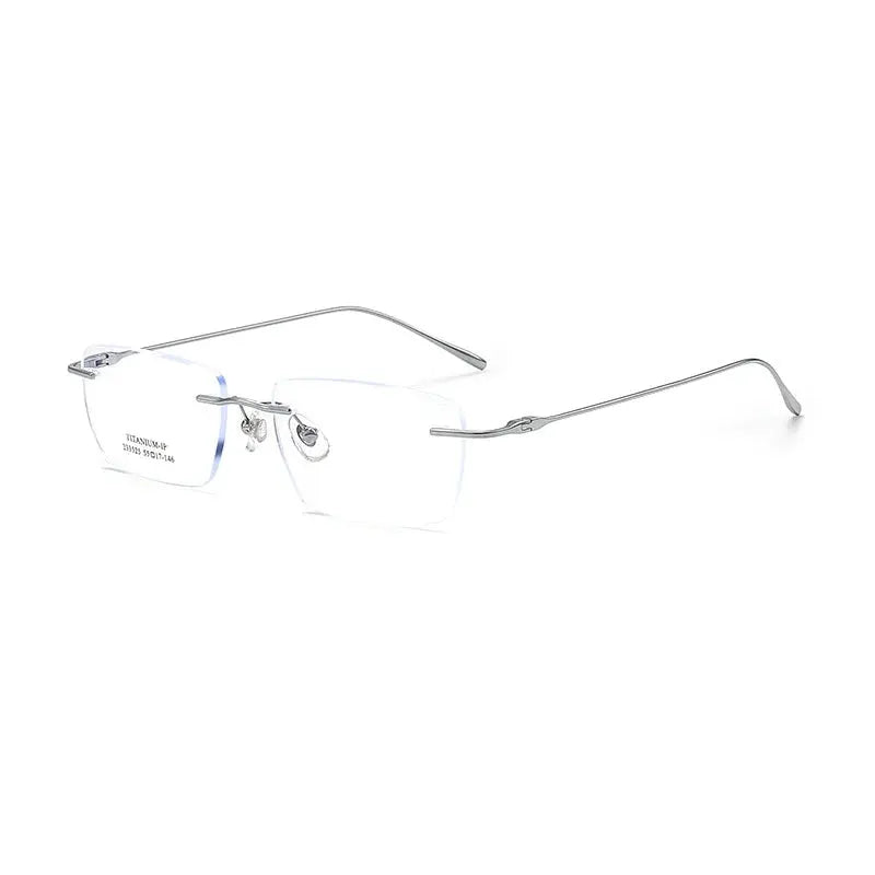 Unisex Square Rimless Titanium Prescription Glasses Y233525 — view 6 | Rx Spectacle