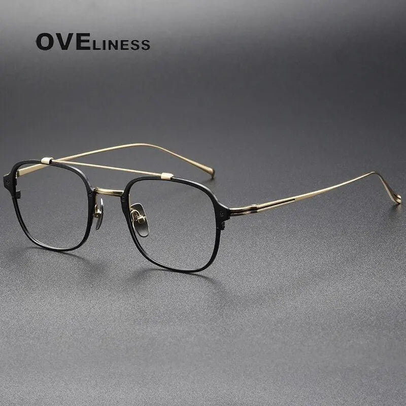 Unisex Square Full Rim Titanium Double Bridge Prescription Glasses Kj31 — view 5 | Rx Spectacle
