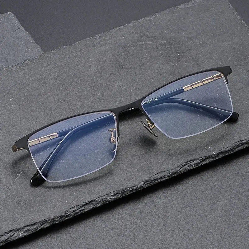 Men's Square Semi-Rimless Titanium Prescription Glasses 89187 — view 1 | Rx Spectacle