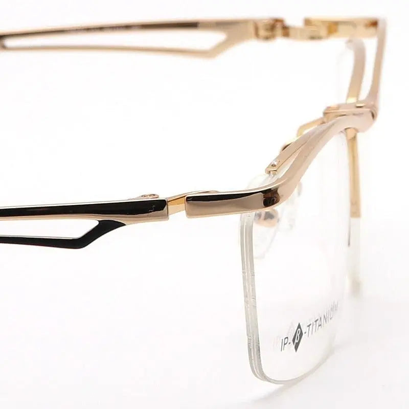 Unisex Rectangular Semi-Rimless Titanium Prescription Glasses T18044 — view 5 | Rx Spectacle