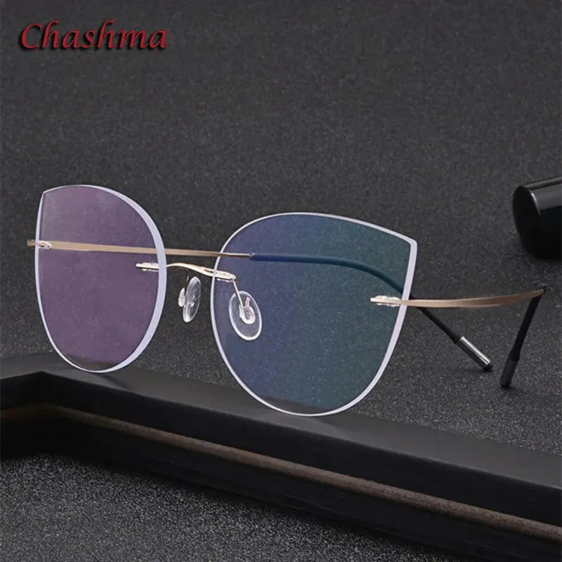 Unisex Cat Eye Rimless Titanium Prescription Glasses 003 — view 3 | Rx Spectacle