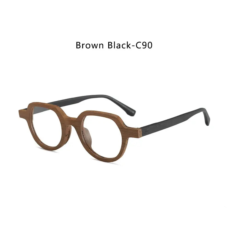 Unisex Round Full Rim Wood Flat Top Prescription Glasses 2311 — view 9 | Rx Spectacle