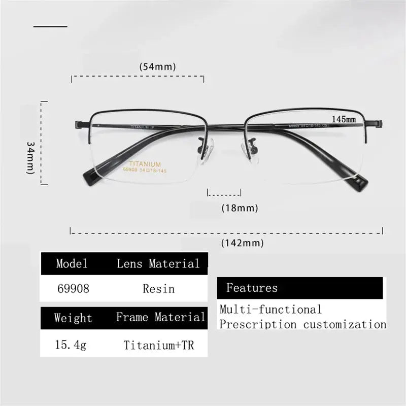 Unisex Square Semi-Rimless Titanium Reading Glasses 69908 — view 2 | Rx Spectacle