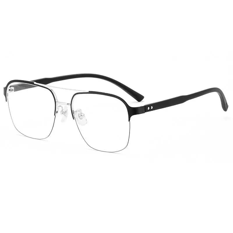 Men's Square Semi-Rimless Titanium Double Bridge Prescription Glasses — view 3 | Rx Spectacle