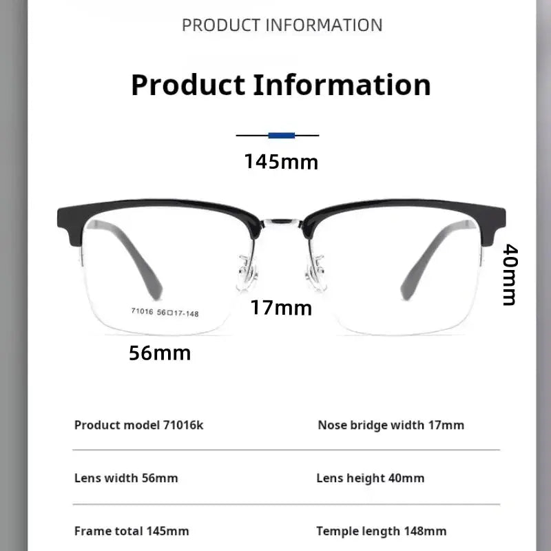 Men's Square Semi-Rimless Titanium Prescription Glasses 71016 — view 2 | Rx Spectacle