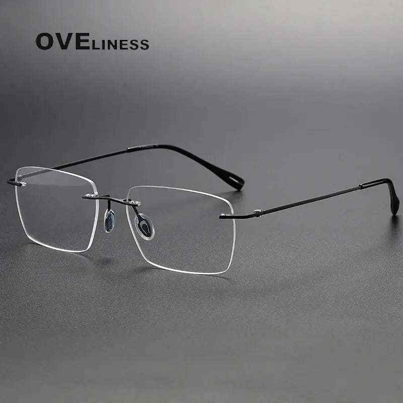 Unisex Square Rimless Titanium Prescription Glasses 380964 — view 4 | Rx Spectacle