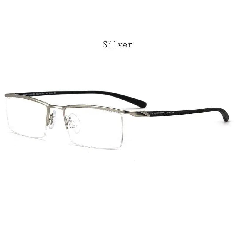 Men's Square Semi-Rimless Titanium Prescription Glasses P8190 — view 2 | Rx Spectacle