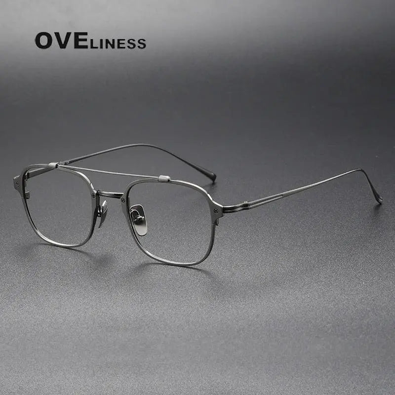 Unisex Square Full Rim Titanium Double Bridge Prescription Glasses Kj31 — view 2 | Rx Spectacle