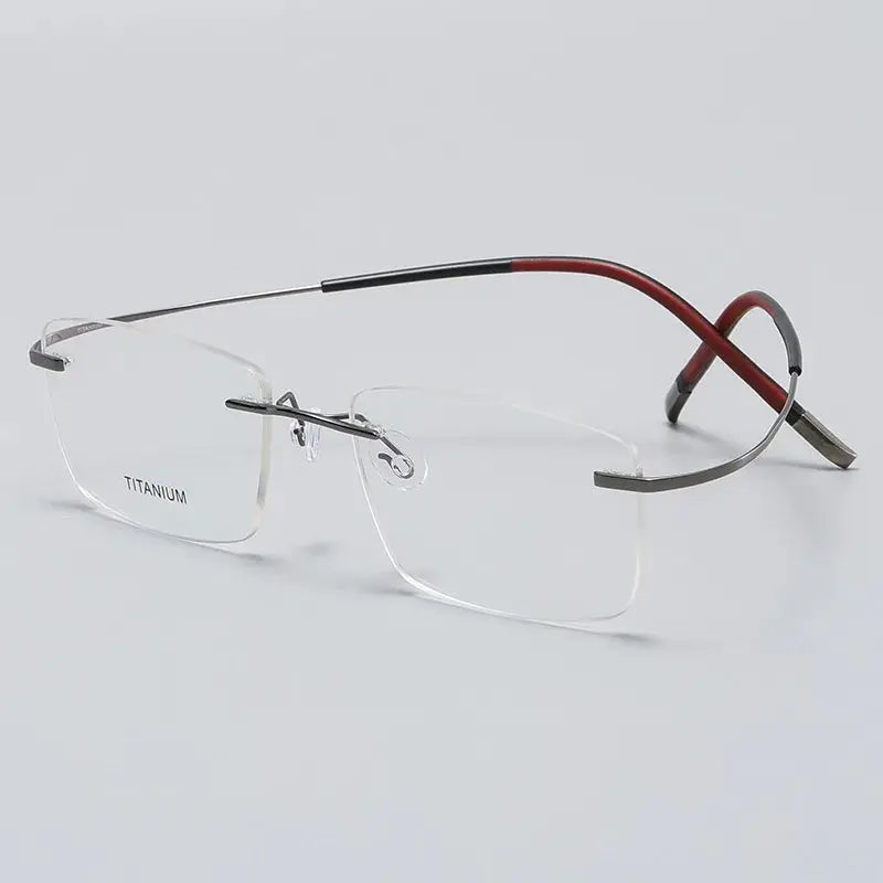 Unisex Square Rimless Titanium Prescription Glasses 87577 — view 5 | Rx Spectacle