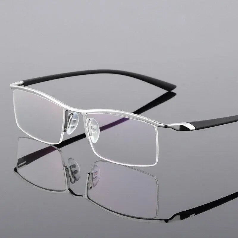 Men's Square Semi-Rimless Titanium Prescription Glasses P8190 — view 4 | Rx Spectacle