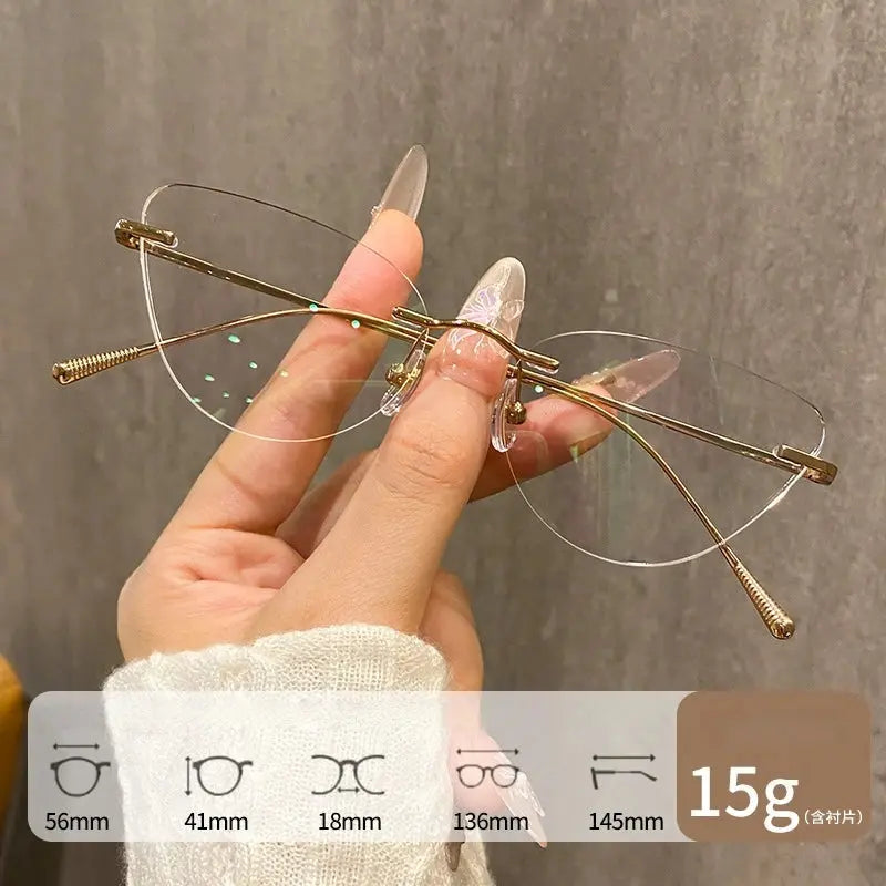 Women's Cat Eye Rimless Titanium Prescription Glasses 30944 — view 5 | Rx Spectacle