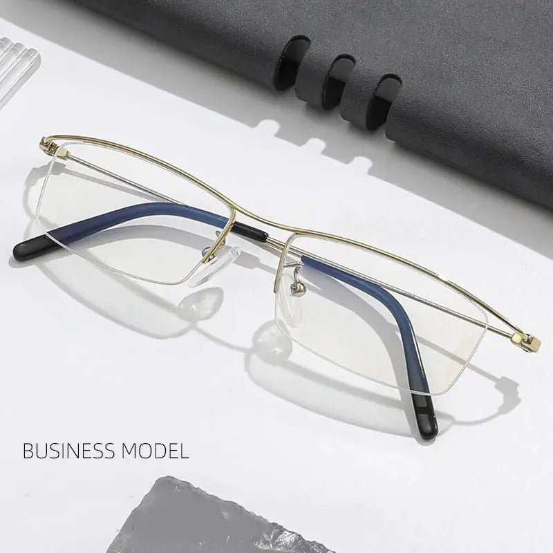 Unisex Browline Semi-Rimless Titanium Prescription Glasses 6688 — view 3 | Rx Spectacle