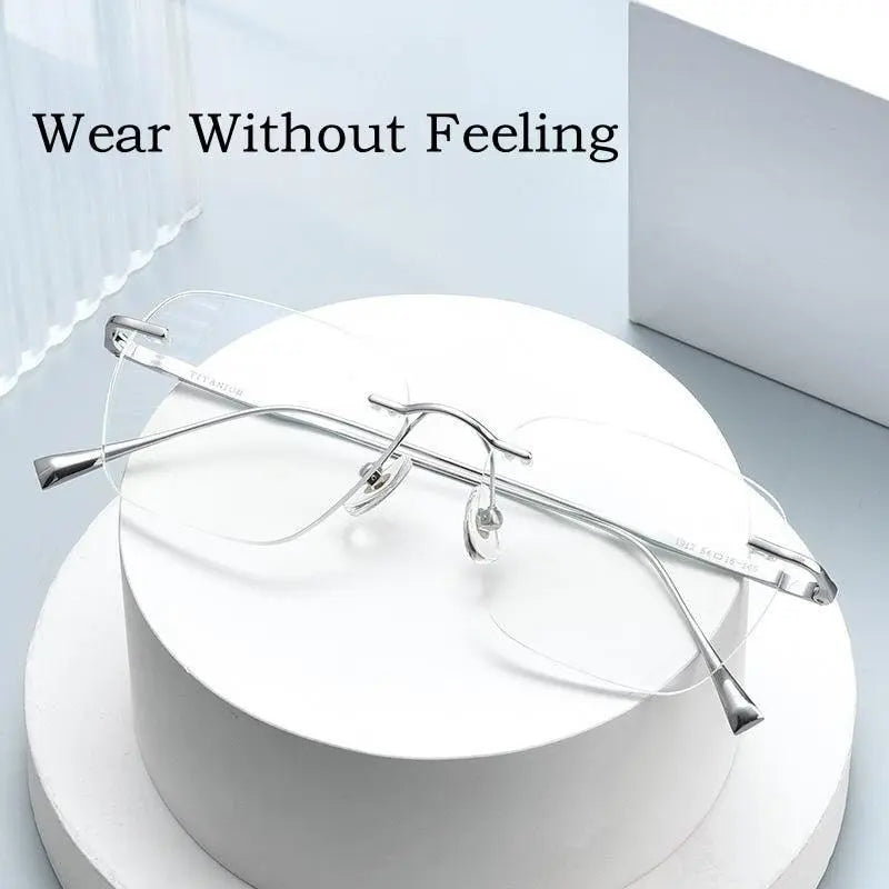 Unisex Square Rimless Titanium Prescription Glasses 1912ti — view 7 | Rx Spectacle