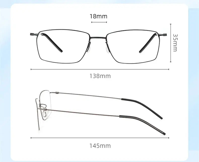 Unisex Rectangular Semi-Rimless Titanium Clip-On Prescription Glasses K15 — view 8 | Rx Spectacle