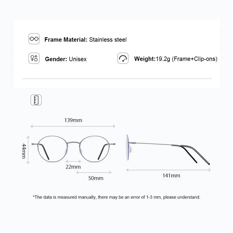 Unisex Round Full Rim Stainless Steel Clip-On Prescription Glasses 790914 — view 2 | Rx Spectacle