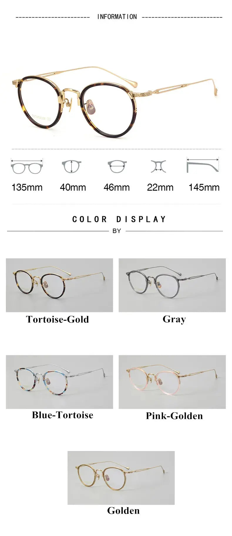Unisex Oval Full Rim Titanium Prescription Glasses E046 — view 12 | Rx Spectacle