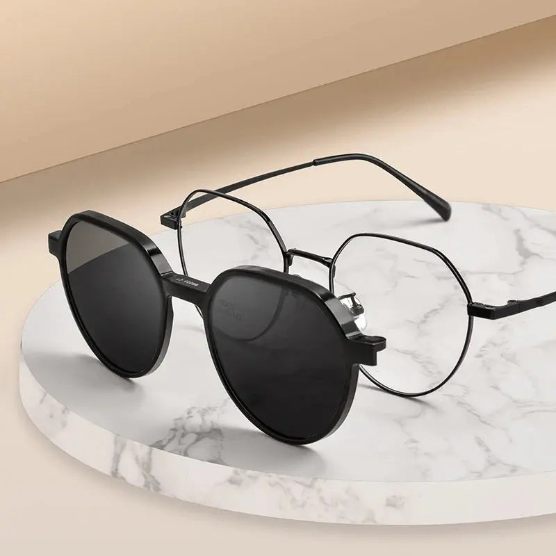 Women's Round Full Rim Alloy Flat Top Clip-On Prescription Glasses 8603 — view 2 | Rx Spectacle