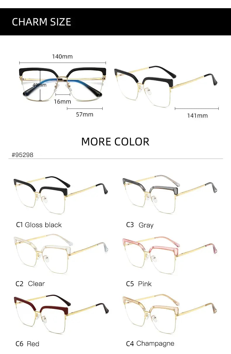 Women's Cat Eye Semi-Rimless TR90 Prescription Glasses 95298 — view 2 | Rx Spectacle
