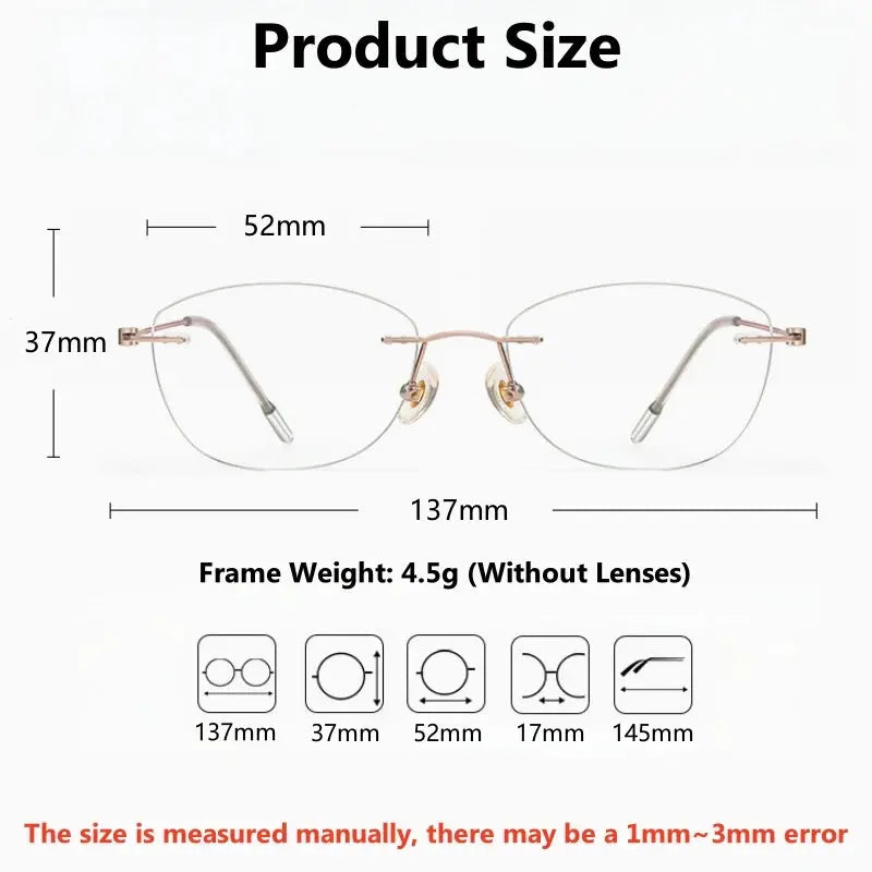 Women's Cat Eye Rimless Titanium Prescription Glasses 56071 — view 2 | Rx Spectacle
