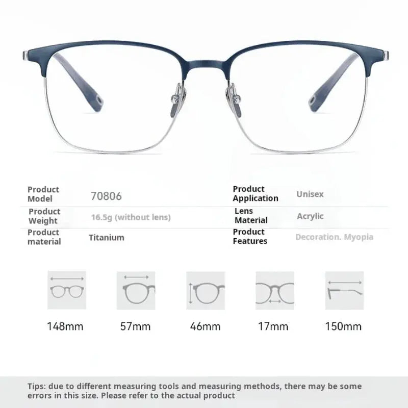 Unisex Square Full Rim Titanium Oversized Prescription Glasses 770806 — view 2 | Rx Spectacle