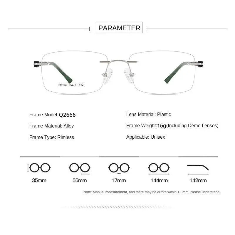 Men's Square Rimless Titanium Screwless Prescription Glasses Q2666 — view 5 | Rx Spectacle