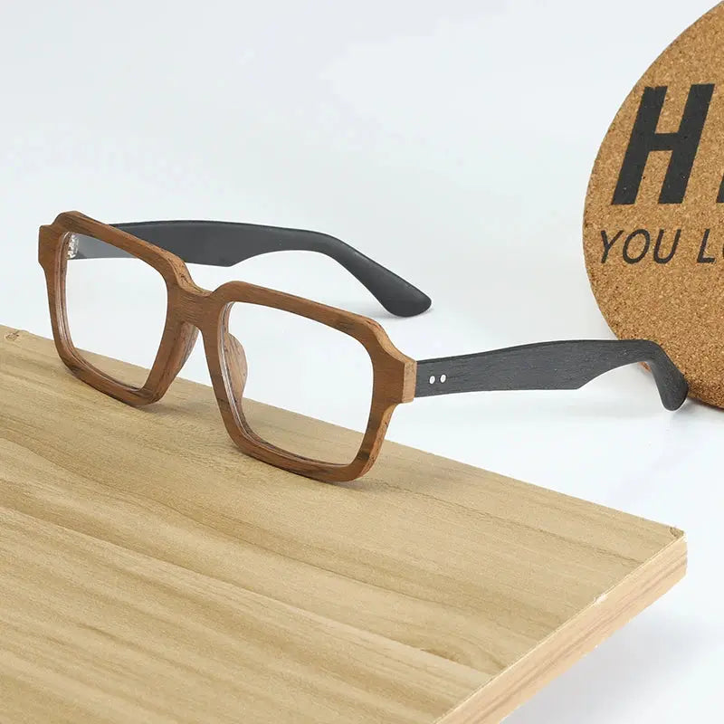 Men's Square Full Rim Wood Prescription Glasses 8184 — view 2 | Rx Spectacle