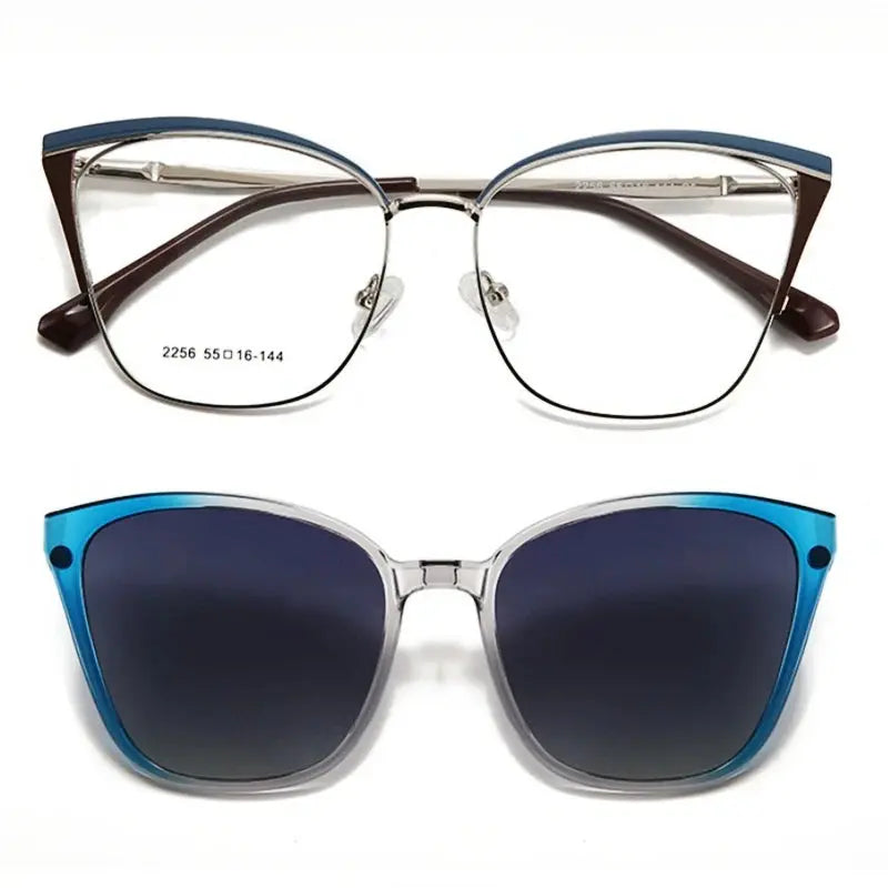 Women's Cat Eye Full Rim Alloy Clip-On Prescription Glasses 2256 — view 8 | Rx Spectacle