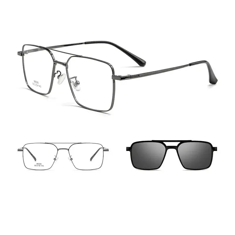 Men's Square Full Rim Alloy Double Bridge Clip-On Prescription Glasses 8606 — view 7 | Rx Spectacle