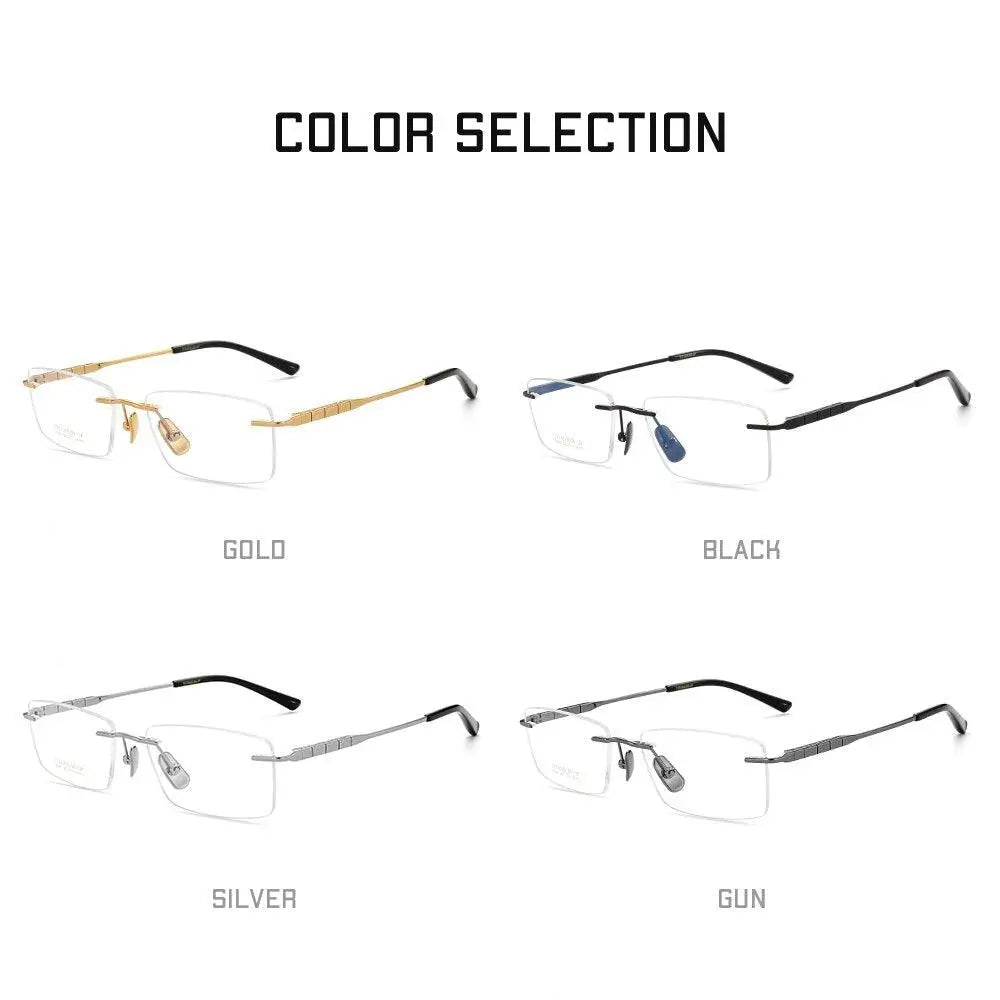 Men's Square Rimless Titanium Prescription Glasses 91091 — view 10 | Rx Spectacle