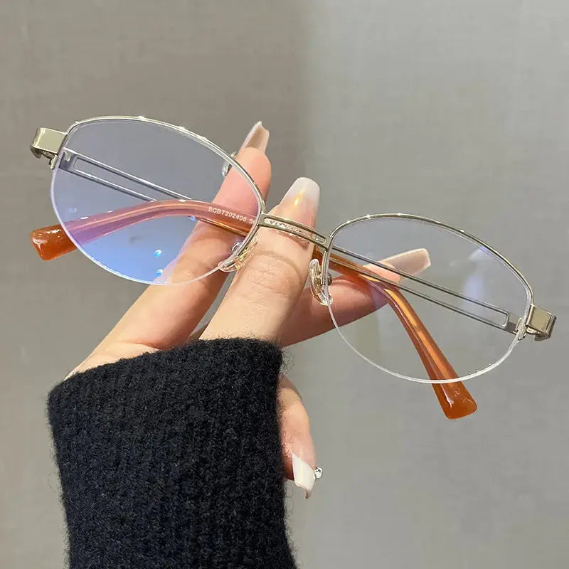 Women's Oval Semi-Rimless Titanium Oversized Prescription Glasses 22406 — view 4 | Rx Spectacle