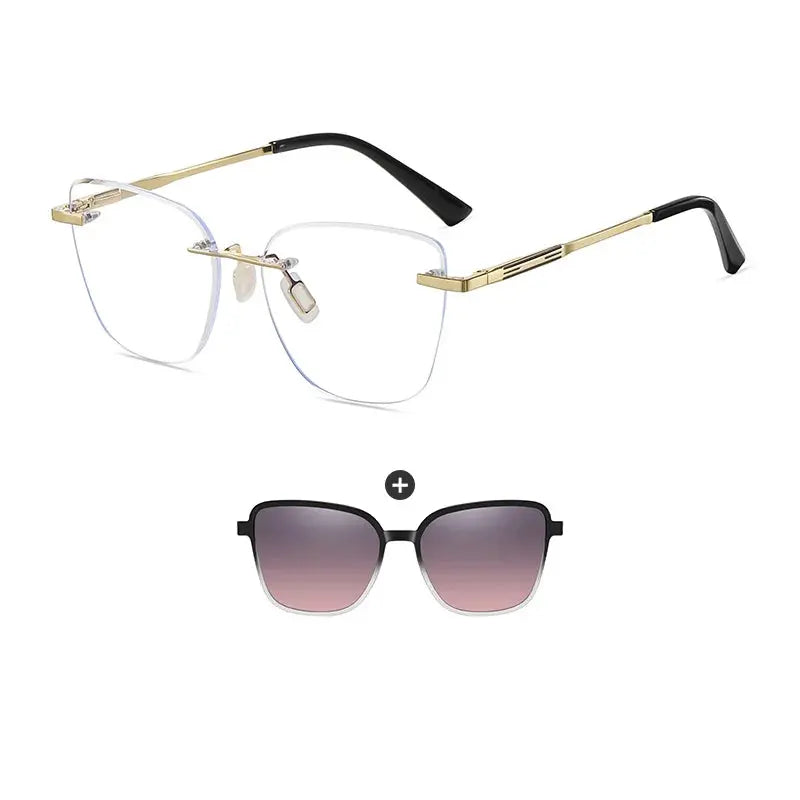 Women's Cat Eye Rimless Alloy Clip-On Prescription Glasses 710729 — view 4 | Rx Spectacle