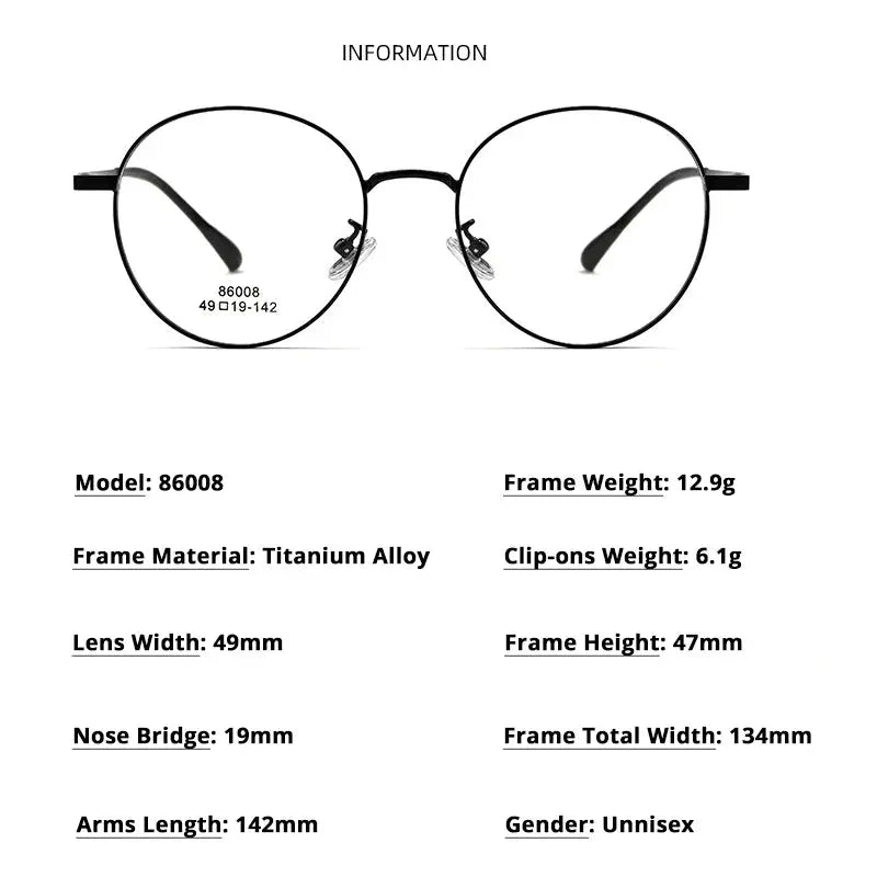 Women's Round Full Rim Alloy Clip-On Prescription Glasses 8608 — view 3 | Rx Spectacle