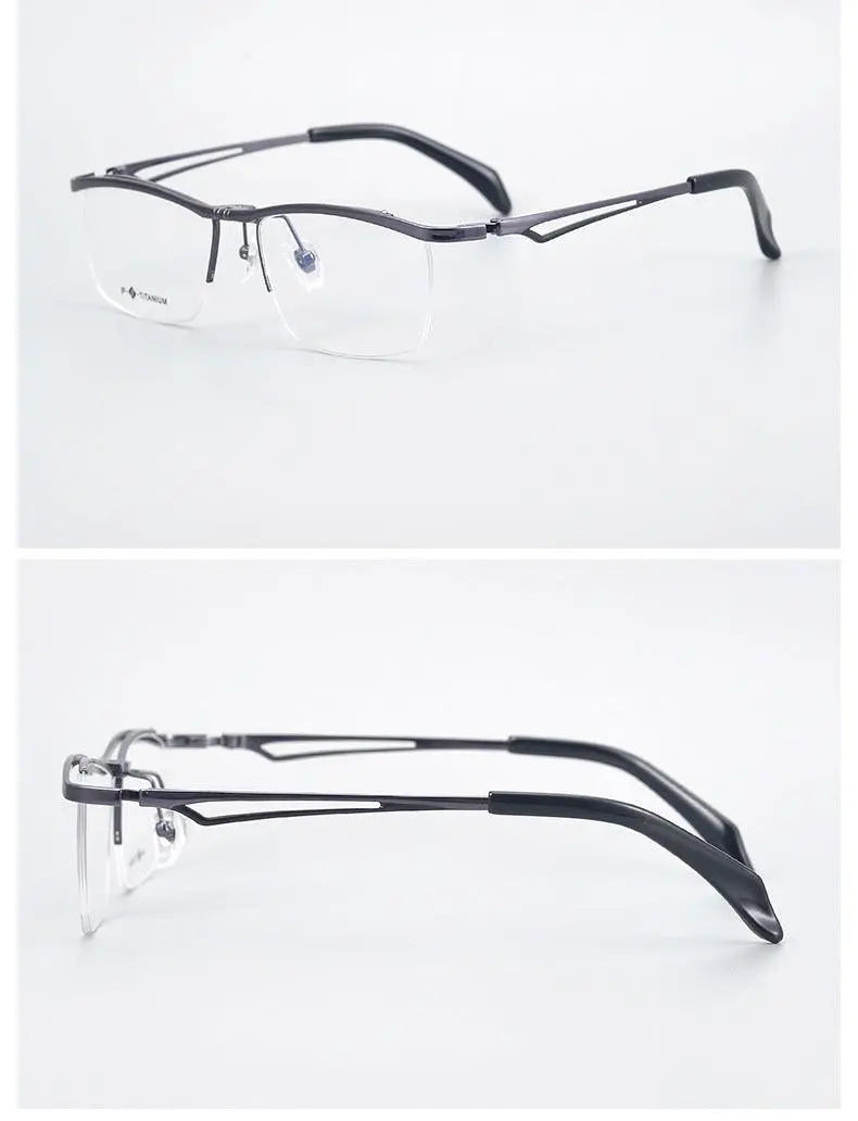 Unisex Rectangular Semi-Rimless Titanium Prescription Glasses T18044 — view 17 | Rx Spectacle