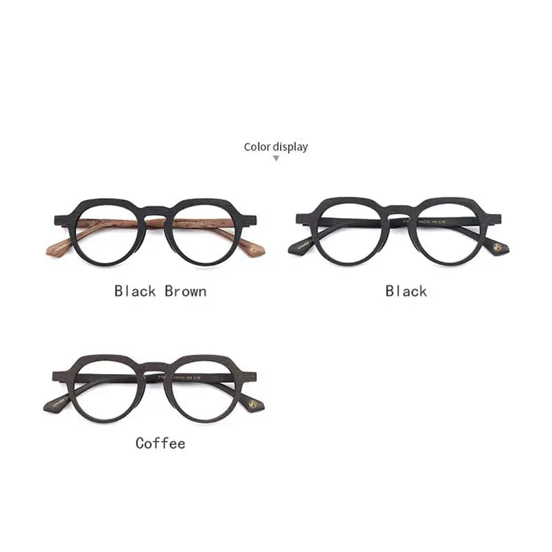 Unisex Round Full Rim Wood Flat Top Prescription Glasses 6022 — view 4 | Rx Spectacle
