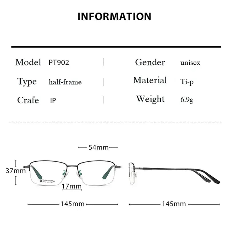 Men's Rectangular Semi-Rimless Titanium Prescription Glasses 902000 — view 2 | Rx Spectacle