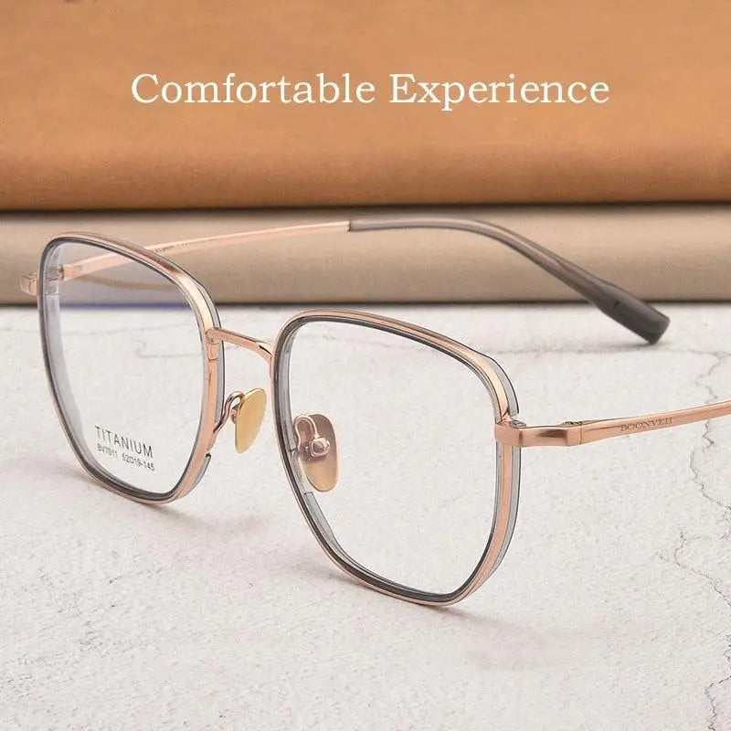 Unisex Square Full Rim Titanium Prescription Glasses Bv7011b — view 6 | Rx Spectacle