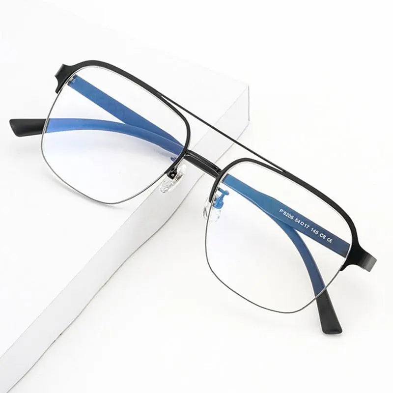 Men's Square Semi-Rimless Titanium Double Bridge Prescription Glasses — view 1 | Rx Spectacle
