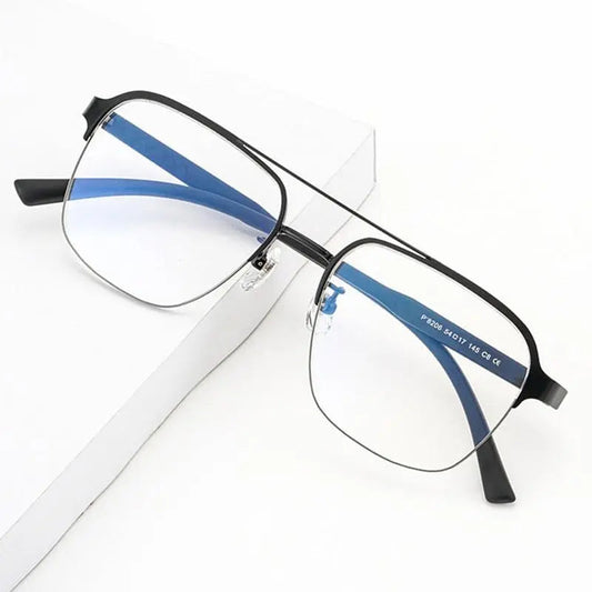 Men's Square Semi-Rimless Titanium Double Bridge Prescription Glasses — view 1 | Rx Spectacle
