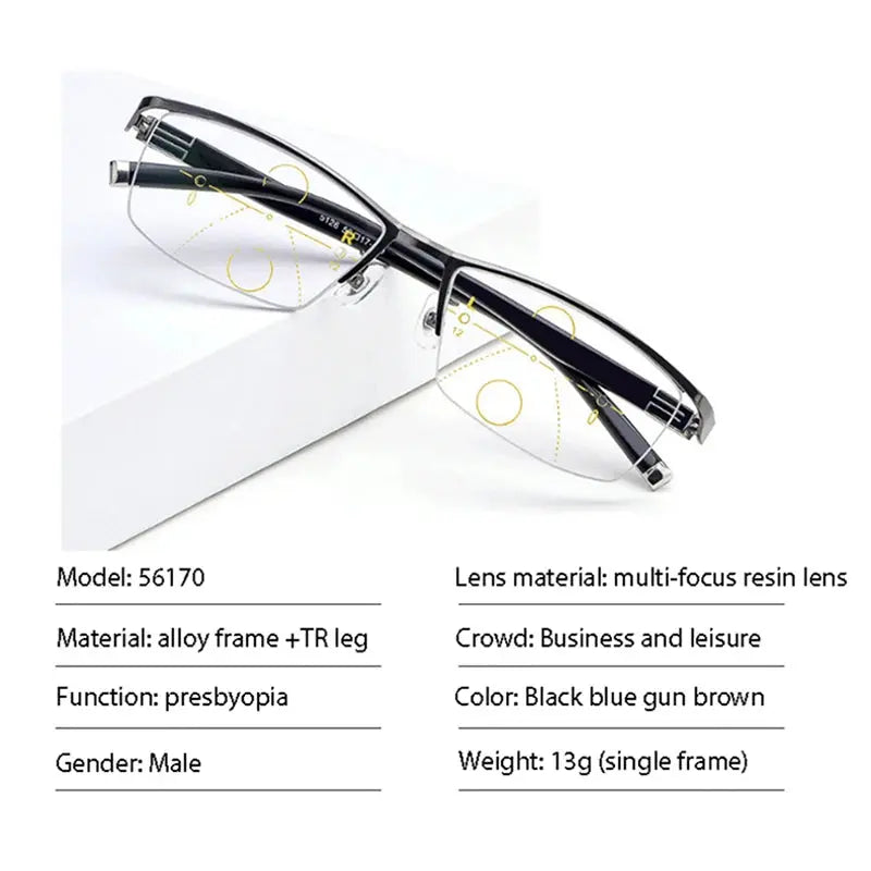 Unisex Square Semi-Rimless Alloy Reading Glasses 56170 — view 2 | Rx Spectacle